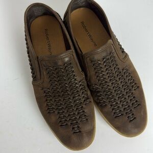 Robert Wayne Brown Leather Slip-Ons with Woven Detailing